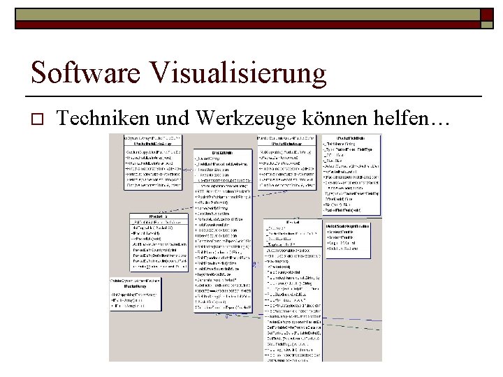 Software Visualisierung o Techniken und Werkzeuge können helfen… Software Visualisierung o Techniken und Werkzeuge können helfen…
