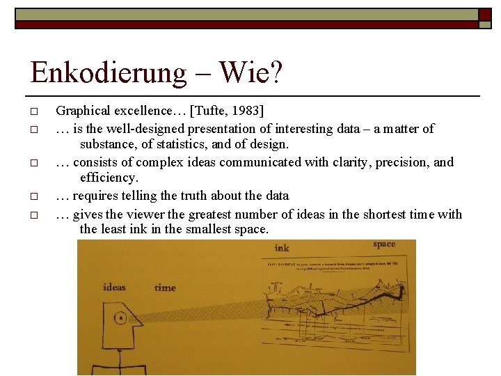 Enkodierung – Wie? o o o Graphical excellence… [Tufte, 1983] … is the well-designed