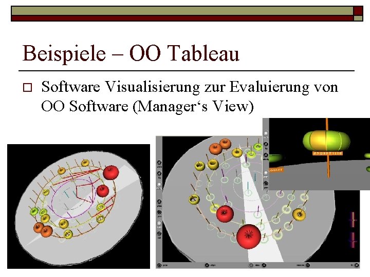 Beispiele – OO Tableau o Software Visualisierung zur Evaluierung von OO Software (Manager‘s View) Beispiele – OO Tableau o Software Visualisierung zur Evaluierung von OO Software (Manager‘s View)