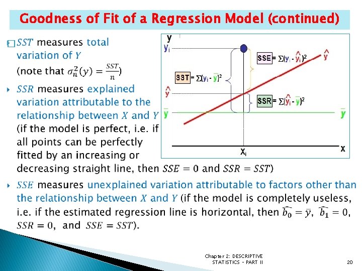 Goodness of Fit of a Regression Model (continued) � Chapter 2: DESCRIPTIVE STATISTICS –