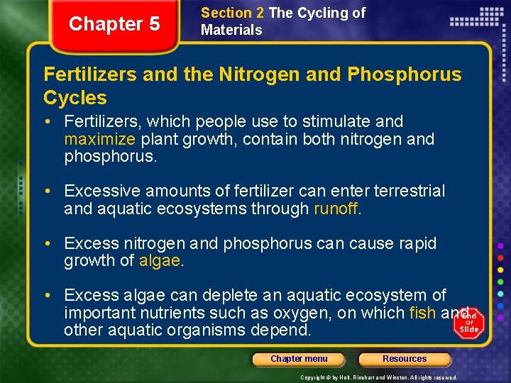 Chapter 5 Section 2 The Cycling of Materials Fertilizers and the Nitrogen and Phosphorus