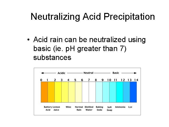 Neutralizing Acid Precipitation • Acid rain can be neutralized using basic (ie. p. H