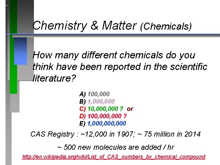 Chemistry & Matter (Chemicals) ð How many different chemicals do you think have been