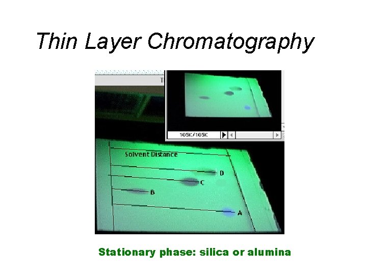 Thin Layer Chromatography Stationary phase: silica or alumina 