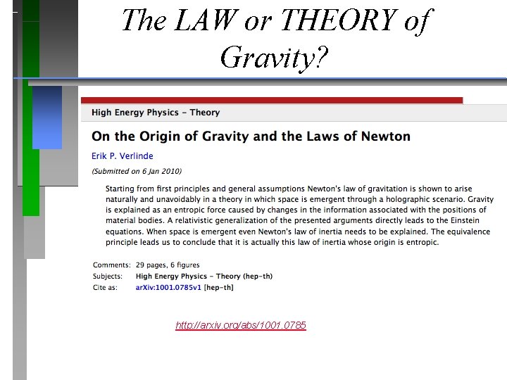The LAW or THEORY of Gravity? http: //arxiv. org/abs/1001. 0785 