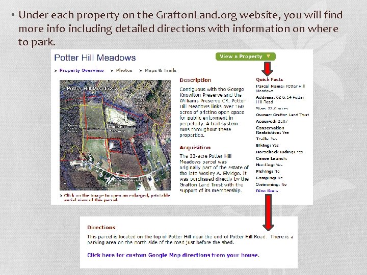  • Under each property on the Grafton. Land. org website, you will find