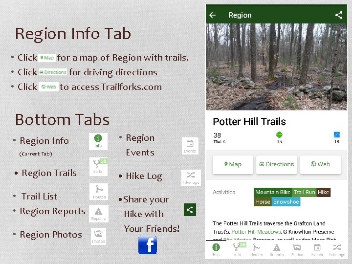 Region Info Tab • Click for a map of Region with trails. for driving