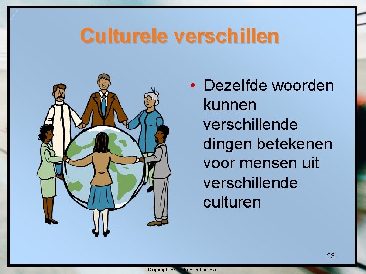 Culturele verschillen • Dezelfde woorden kunnen verschillende dingen betekenen voor mensen uit verschillende culturen