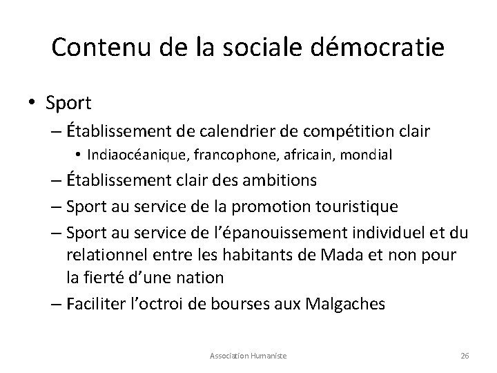 Contenu de la sociale démocratie • Sport – Établissement de calendrier de compétition clair