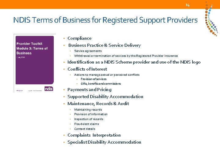14 NDIS Terms of Business for Registered Support Providers • Compliance • Business Practice