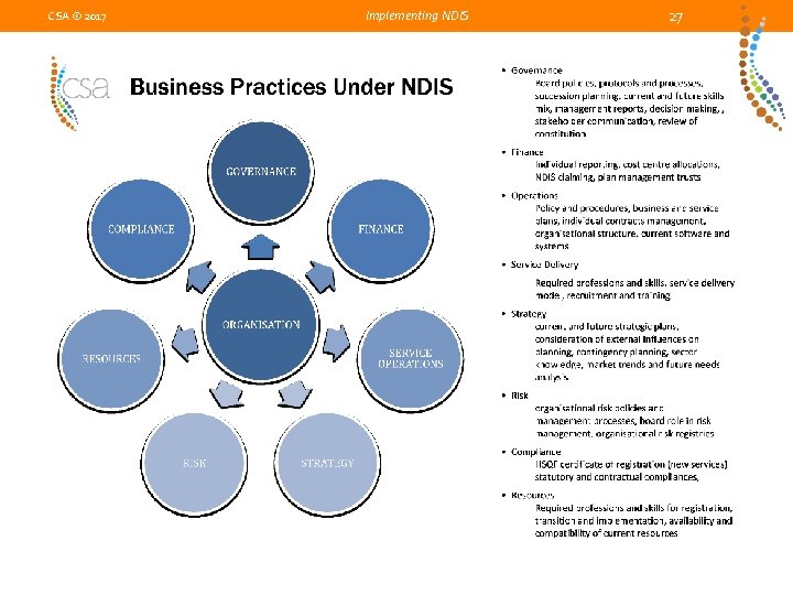 CSA © 2017 Implementing NDIS 27 