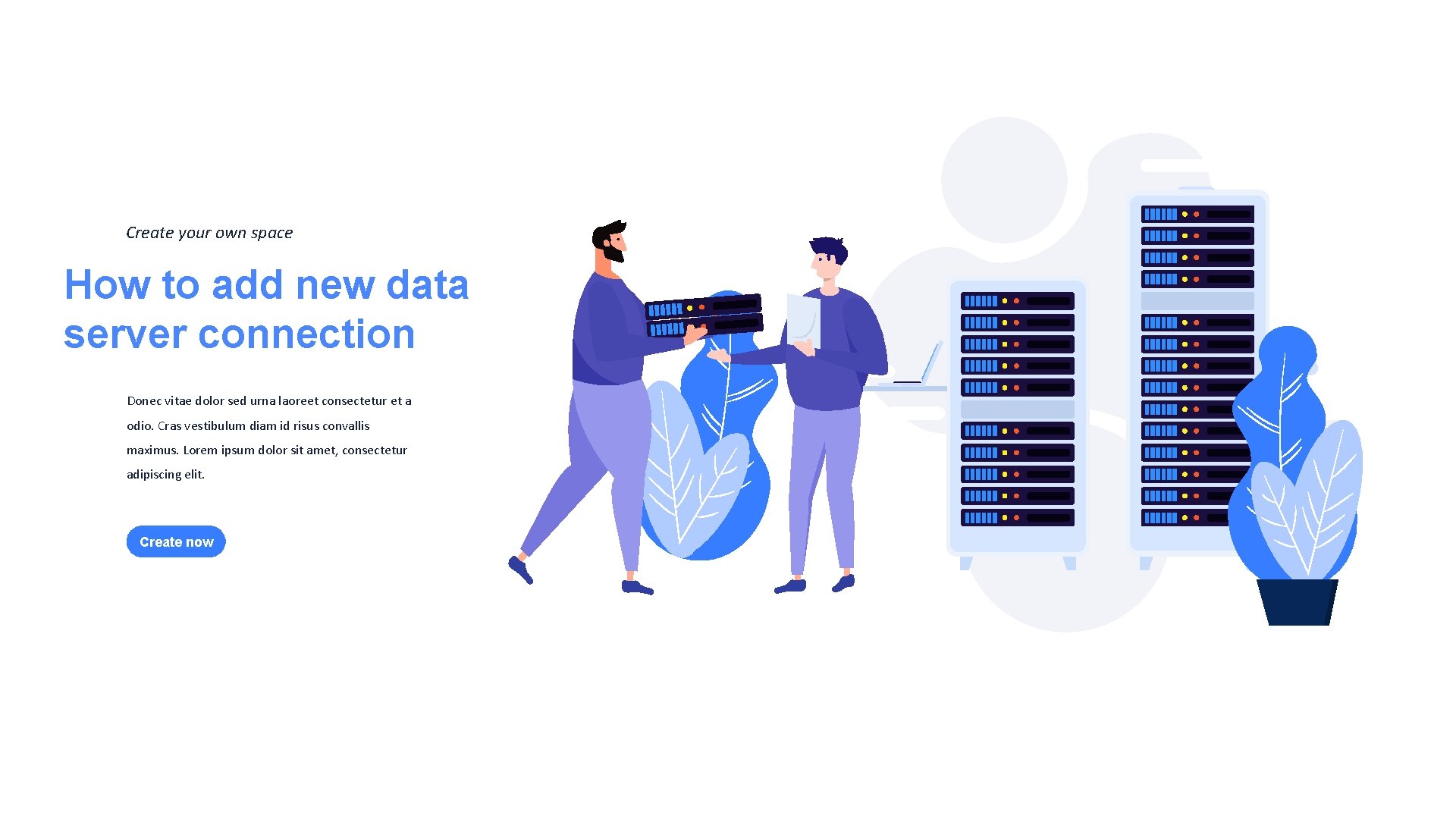 Create your own space How to add new data server connection Donec vitae dolor