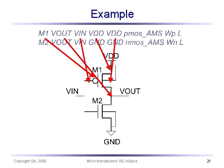 Example Copyright Sill, 2008 Micro transductors ‘ 08, HSpice 29 