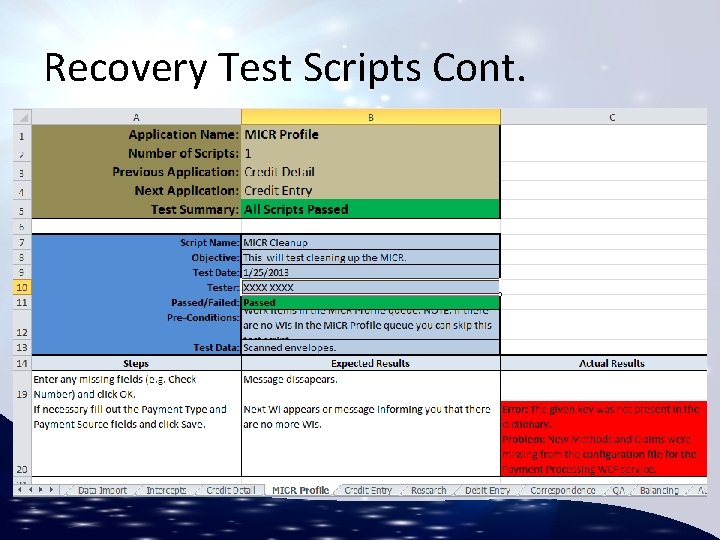 Recovery Test Scripts Cont. 