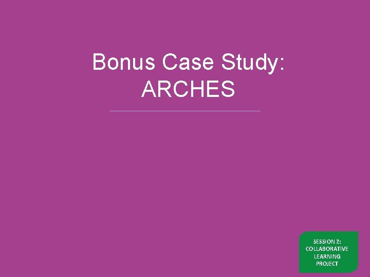 Bonus Case Study: ARCHES SESSION 2: 2: SESSION COLLABORATIVE LEARNING PROJECT 