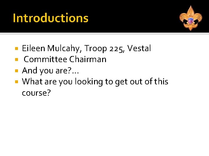  Eileen Mulcahy, Troop 225, Vestal Committee Chairman And you are? . . .