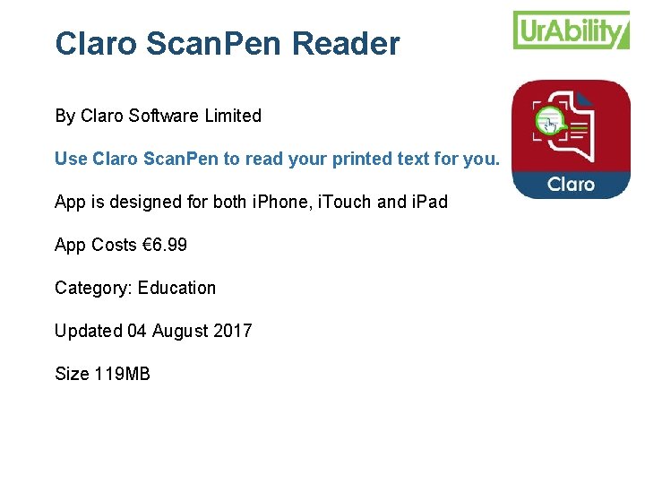 Claro Scan. Pen Reader By Claro Software Limited Use Claro Scan. Pen to read
