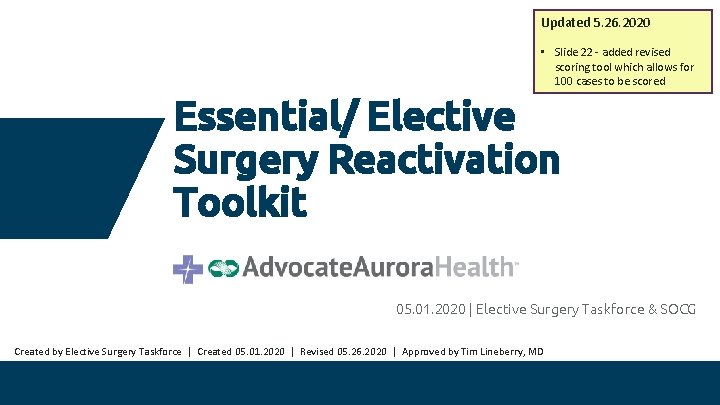 Updated 5. 26. 2020 • Slide 22 - added revised scoring tool which allows