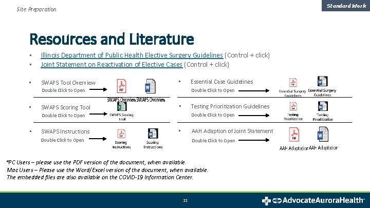 Standard Work Site Preparation Resources and Literature • • Illinois Department of Public Health