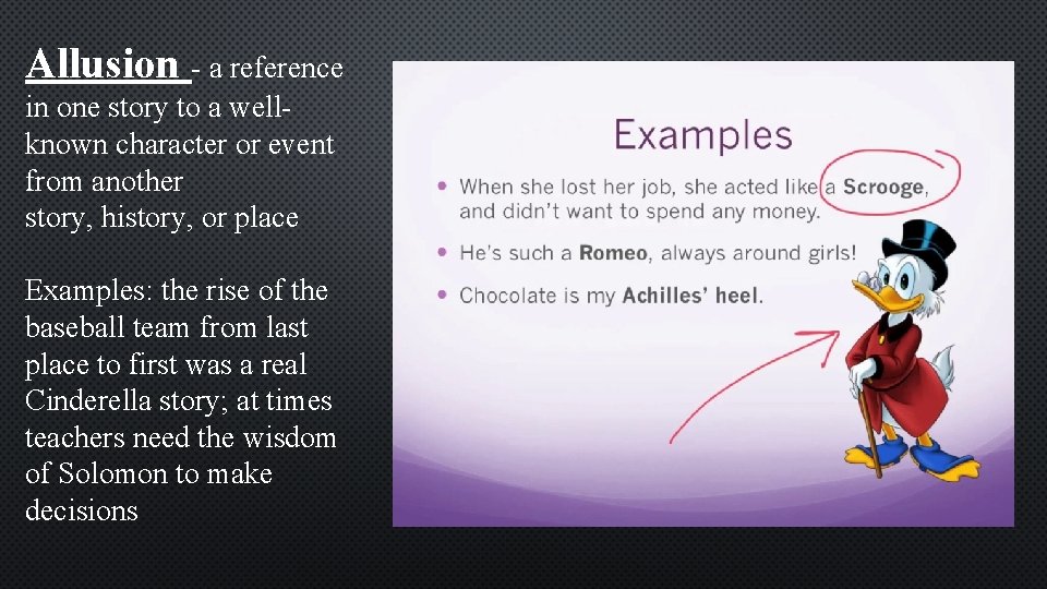 Allusion - a reference in one story to a wellknown character or event from Allusion - a reference in one story to a wellknown character or event from