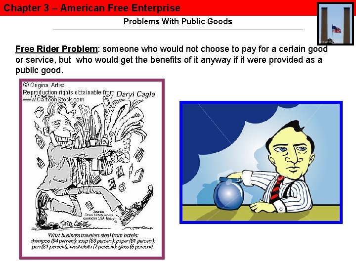 Chapter 3 – American Free Enterprise Problems With Public Goods Free Rider Problem: someone