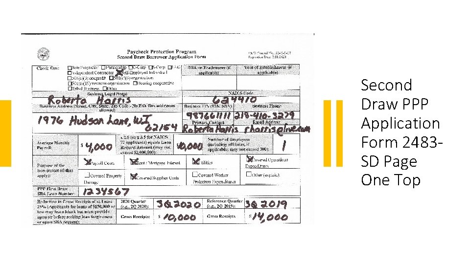 Second Draw PPP Application Form 2483 SD Page One Top 