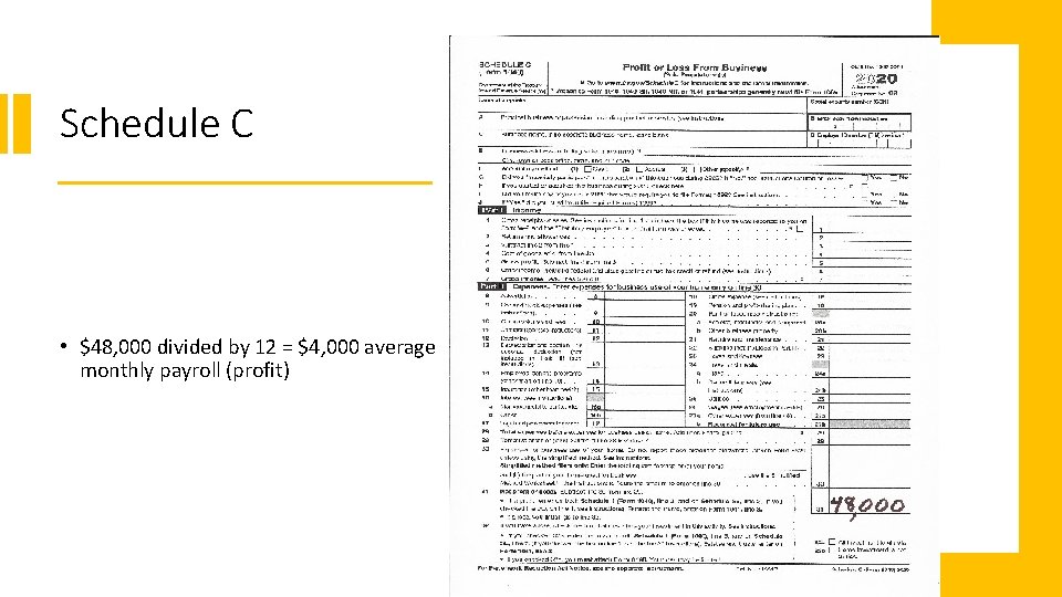 Schedule C • $48, 000 divided by 12 = $4, 000 average monthly payroll