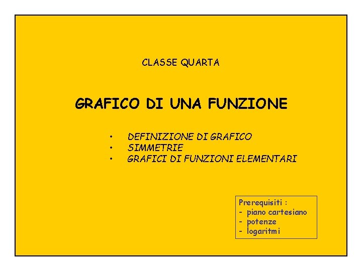 CLASSE QUARTA GRAFICO DI UNA FUNZIONE • • • DEFINIZIONE DI GRAFICO SIMMETRIE GRAFICI