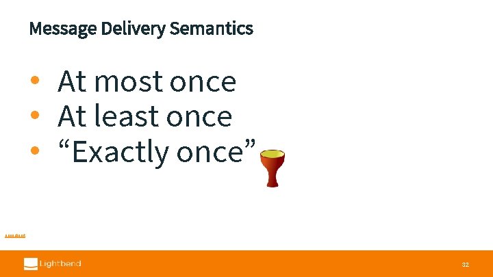 Message Delivery Semantics • At most once • At least once • “Exactly once”