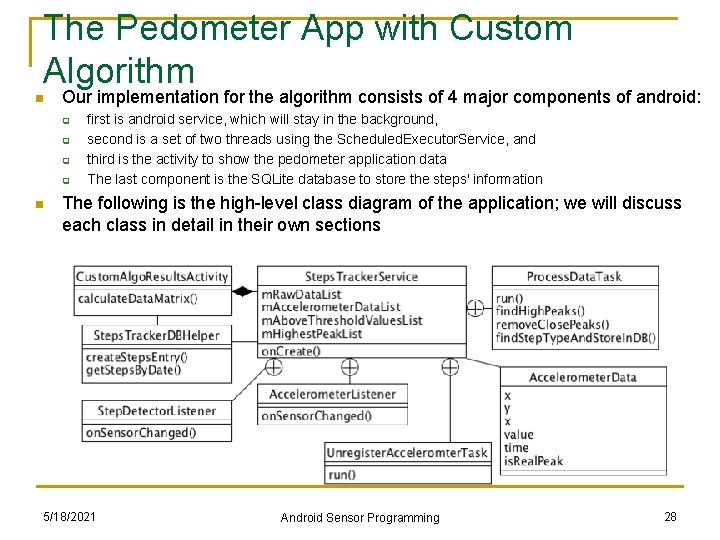 The Pedometer App with Custom Algorithm n Our implementation for the algorithm consists of The Pedometer App with Custom Algorithm n Our implementation for the algorithm consists of