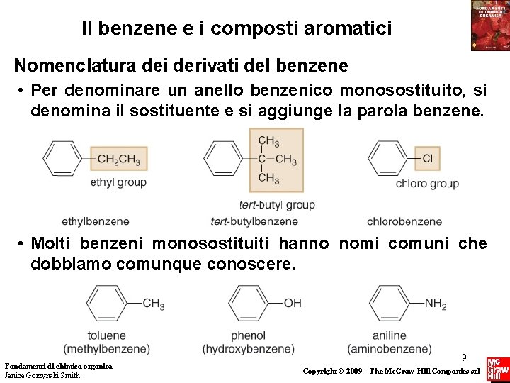 Il benzene e i composti aromatici Nomenclatura dei derivati del benzene • Per denominare