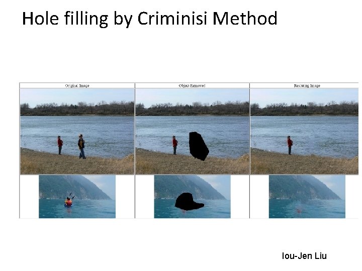 Hole filling by Criminisi Method Iou-Jen Liu 