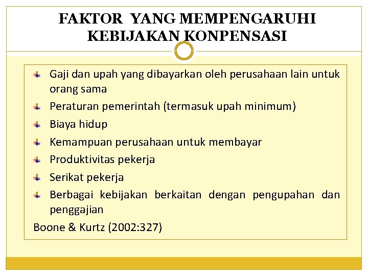 FAKTOR YANG MEMPENGARUHI KEBIJAKAN KONPENSASI Gaji dan upah yang dibayarkan oleh perusahaan lain untuk