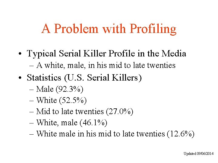 A Problem with Profiling • Typical Serial Killer Profile in the Media – A