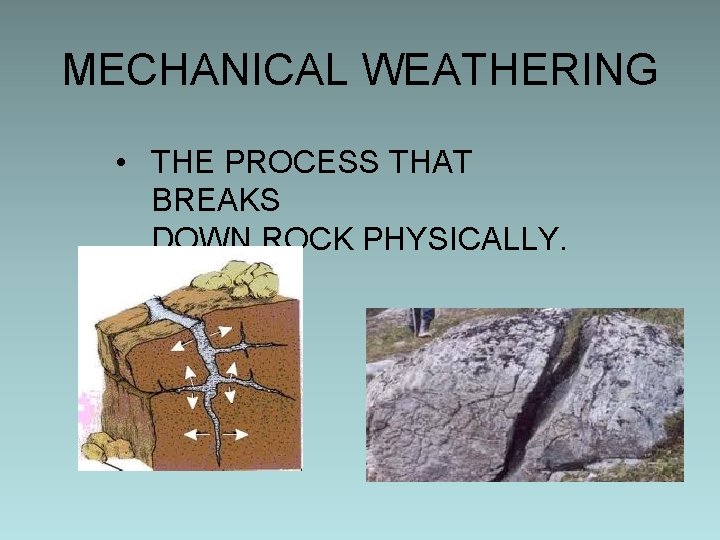 MECHANICAL WEATHERING • THE PROCESS THAT BREAKS DOWN ROCK PHYSICALLY. 