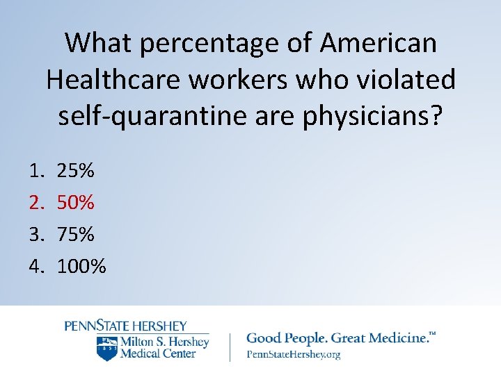 What percentage of American Healthcare workers who violated self-quarantine are physicians? 1. 2. 3.