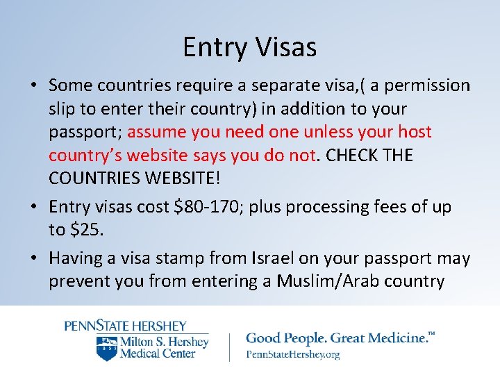 Entry Visas • Some countries require a separate visa, ( a permission slip to