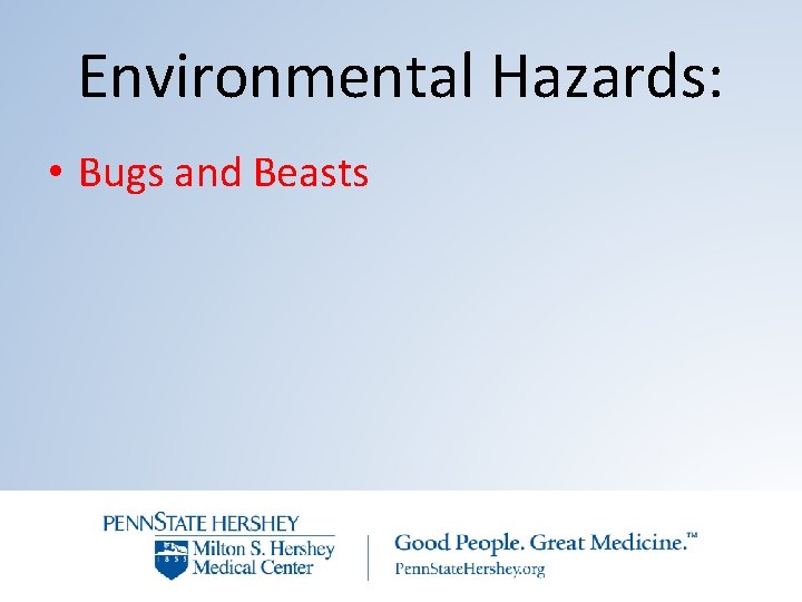 Environmental Hazards: • Bugs and Beasts 