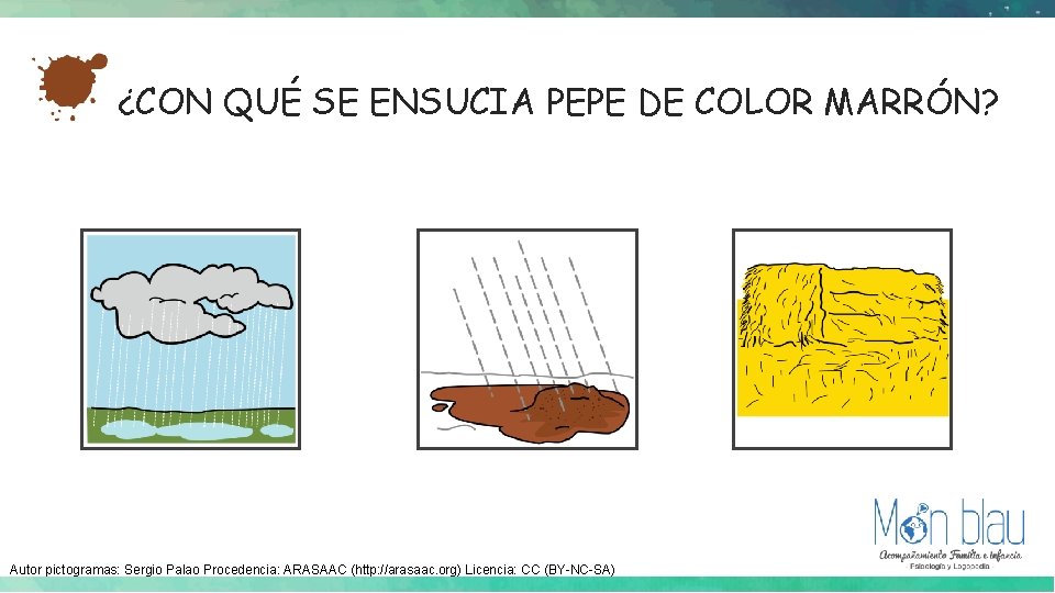 ¿CON QUÉ SE ENSUCIA PEPE DE COLOR MARRÓN? Autor pictogramas: Sergio Palao Procedencia: ARASAAC ¿CON QUÉ SE ENSUCIA PEPE DE COLOR MARRÓN? Autor pictogramas: Sergio Palao Procedencia: ARASAAC