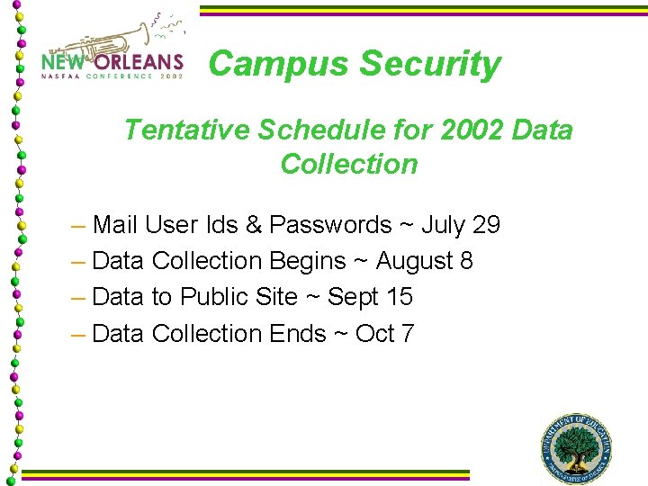Campus Security Tentative Schedule for 2002 Data Collection – Mail User Ids & Passwords
