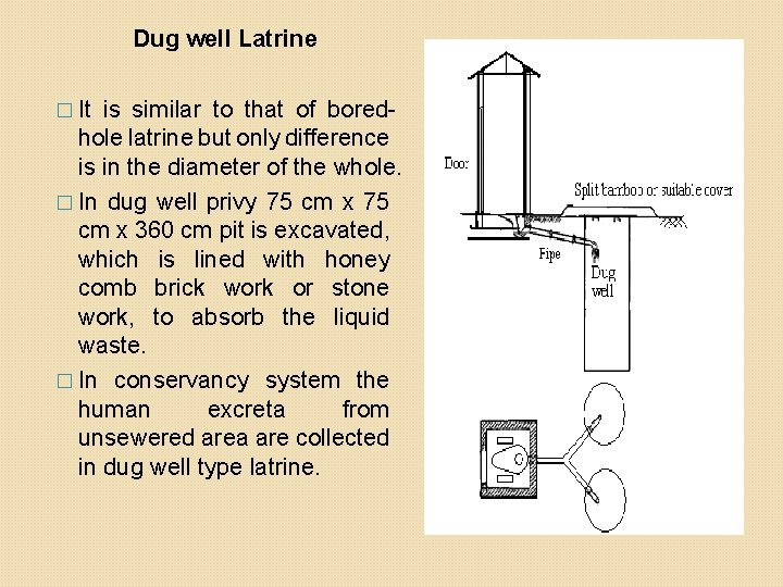 Dug well Latrine � It is similar to that of boredhole latrine but only Dug well Latrine � It is similar to that of boredhole latrine but only
