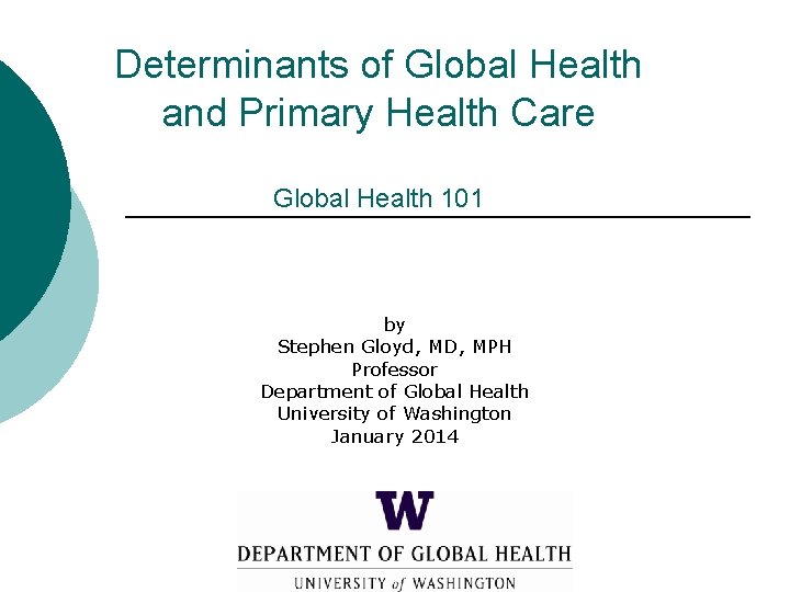 Determinants of Global Health and Primary Health Care Global Health 101 by Stephen Gloyd,