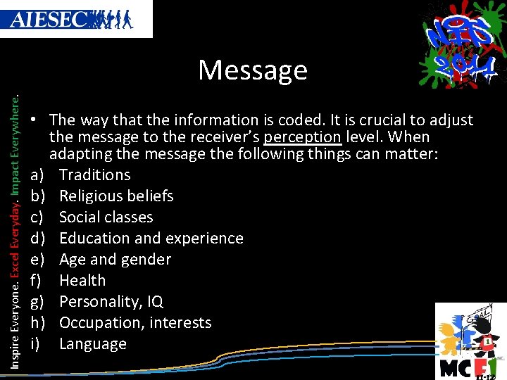 Inspire Everyone. Excel Everyday. Impact Everywhere. Message • The way that the information is