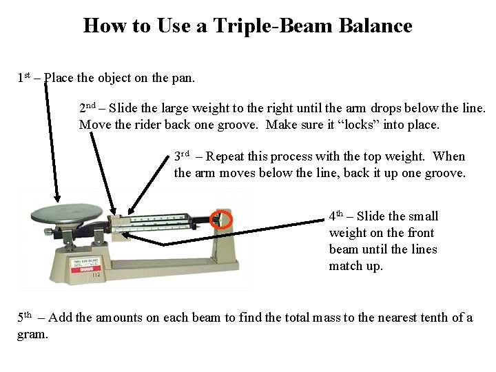 How to Use a Triple-Beam Balance 1 st – Place the object on the