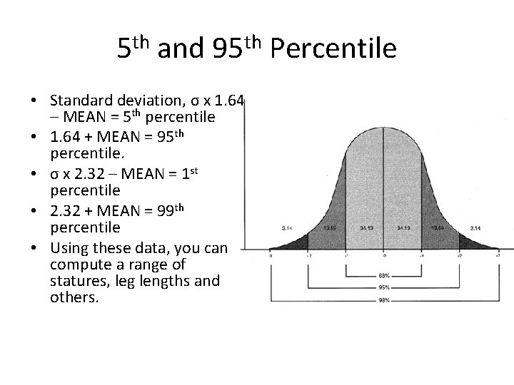 5 th and 95 th Percentile • Standard deviation, σ x 1. 64 –