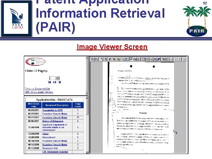 Patent Application Information Retrieval (PAIR) Image Viewer Screen 12 