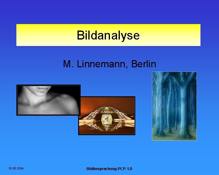 Bildanalyse M. Linnemann, Berlin 19. 05. 2004 Bildbesprechung-PCP-1. 0 