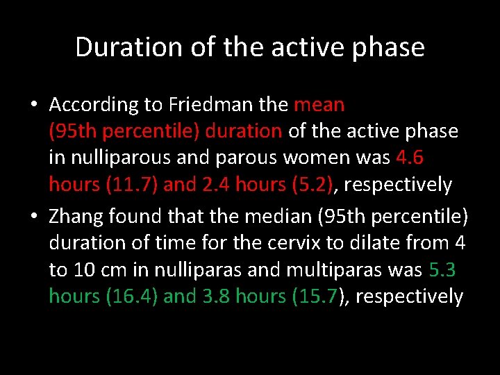 Duration of the active phase • According to Friedman the mean (95 th percentile)