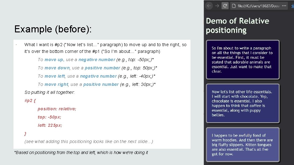 Example (before): What I want is #p 2 (“Now let’s list…” paragraph) to move