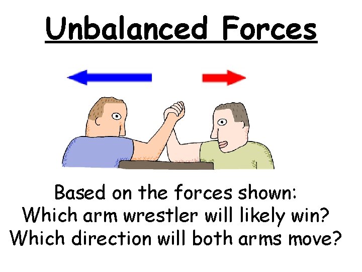 Unbalanced Forces Based on the forces shown: Which arm wrestler will likely win? Which